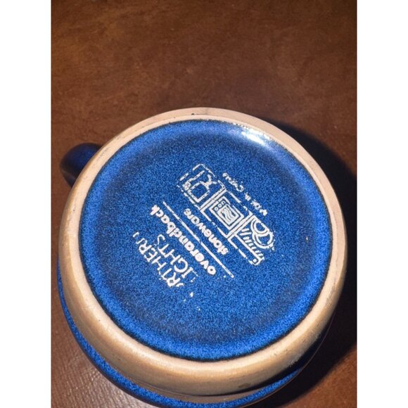 Vintage Blue Glazed Ceramic Mug By Rhiems OVERSIZE With Gold Rim & Handle - Picture 3 of 5